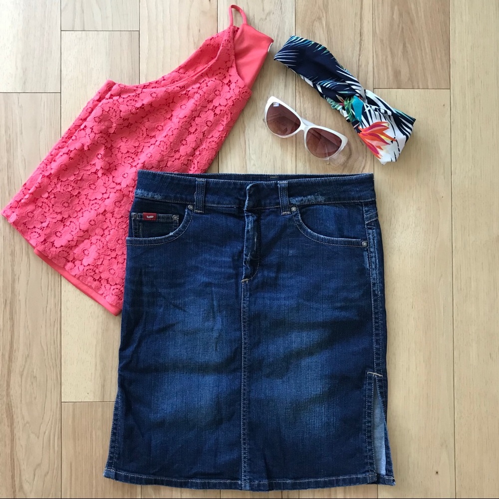 Gas Jeans Distressed Dark Denim Pencil Skirt